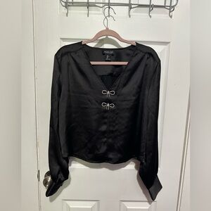 Black sheer shirt with silver bows